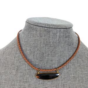 Nakamol Faceted Black Tourmaline Braided Leather Rope Choker Collar Necklace